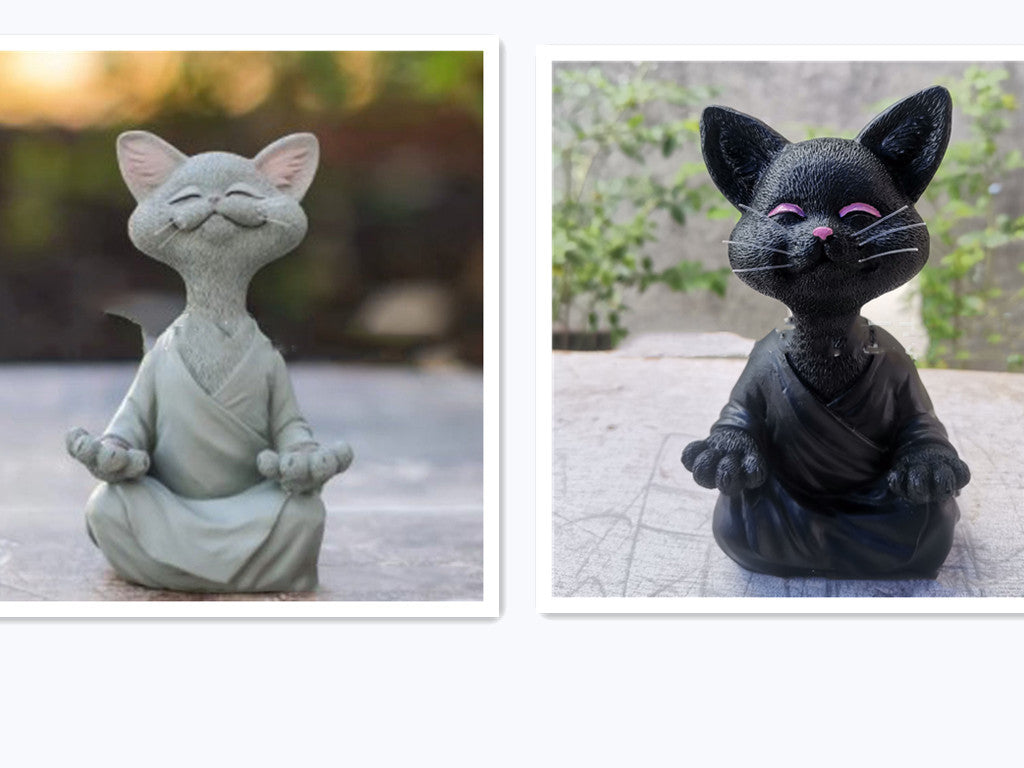 Whimsical Black Buddha Cat Figurine Meditation Yoga Collectible Happy Cat Decor Home Garden Decoration Garden Ornament - DropOnline.co