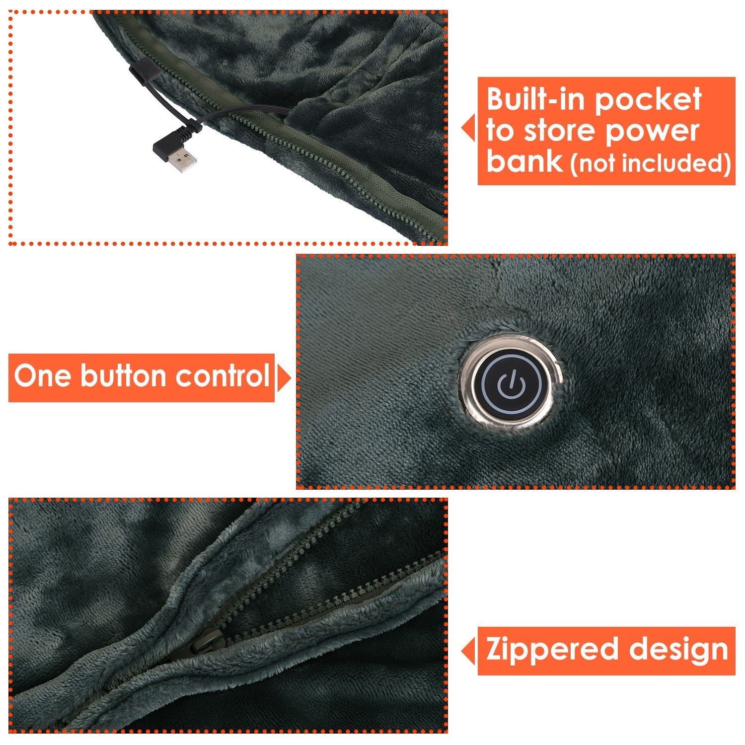 USB Heated Blanket Poncho - 59x31in Electric Heated Shawl Wrap with Zipper - DropOnline.co