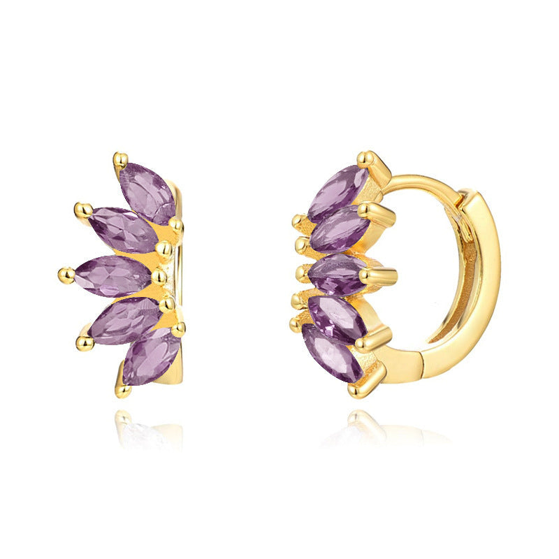 Ins Style Color Zircon All-match Earrings Symmetrical Horse Eye Stone - DropOnline.co