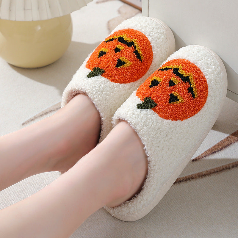 Halloween Pumpkin Cartoon Slippers Warm Winter Slippers Men And Women Couples Indoor House Shoes - DropOnline.co