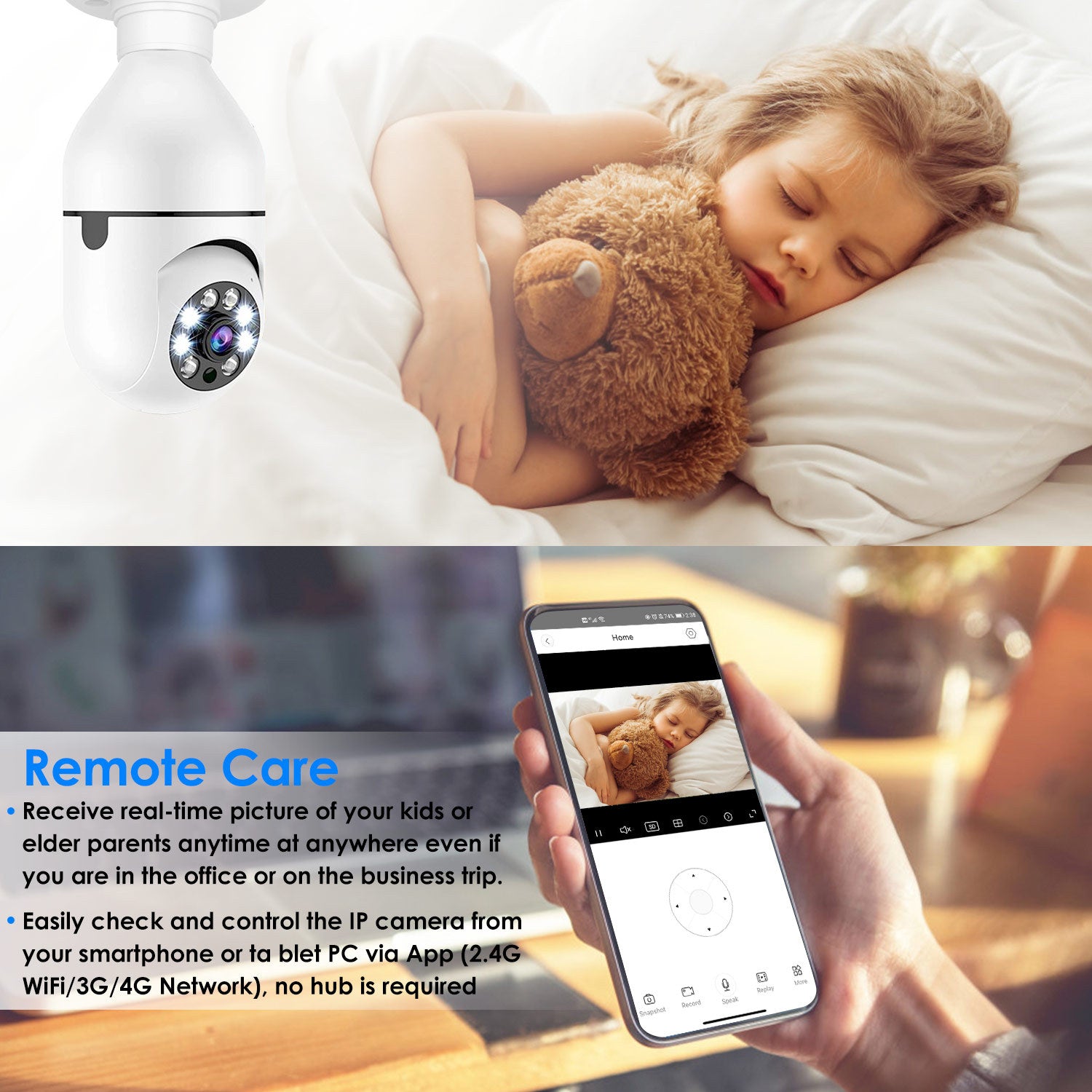 1Pc E27 WiFi Bulb Camera 1080P FHD WiFi IP Pan Tilt Security Surveillance Camera With Two-Way Audio Night Vision Motion Detection Function APP Control - DropOnline.co