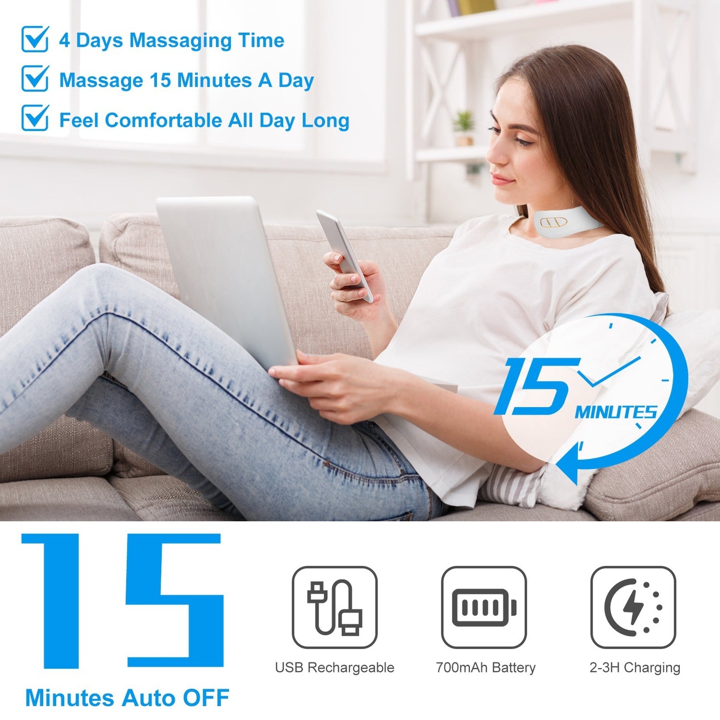 1 Set 8 Head EMS Neck Massager With Heat Cordless Cervical Neck Massager EMS Neck Massager With 6 Modes 15 Intensity Levels Remote Control - DropOnline.co