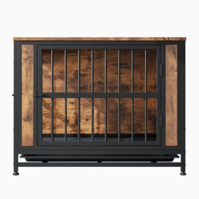 Dog Crate Furniture  Wooden Dog Crate Table 32.8 Dog Kennel With 2 Sliding Doors And Thick Iron Door Frame  Decorative Pet Crate House For Medium Small Dog Indoor Use Rustic Brown - DropOnline.co