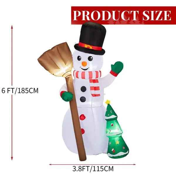 6.2FT Inflatable Snowman Holding Broom - LED Christmas Yard Decoration with Tree - DropOnline.co