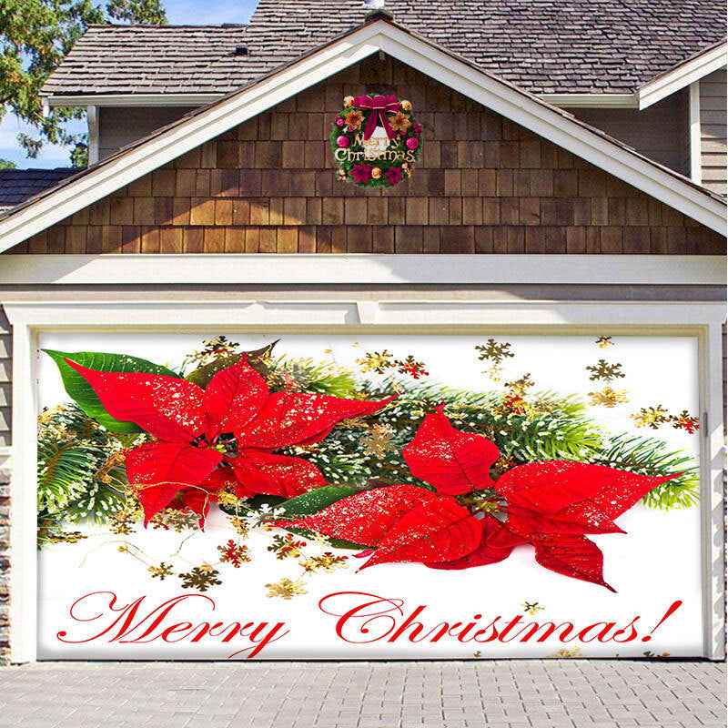 Christmas Garage Door Cover - Polyester Background Hanging Cloth Holiday Party Decoration - DropOnline.co