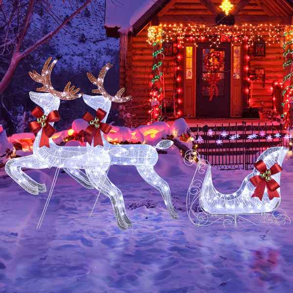 211X27.5X100cm Deer Sled - White Light Powder Mesh Christmas Reindeer Decoration - DropOnline.co