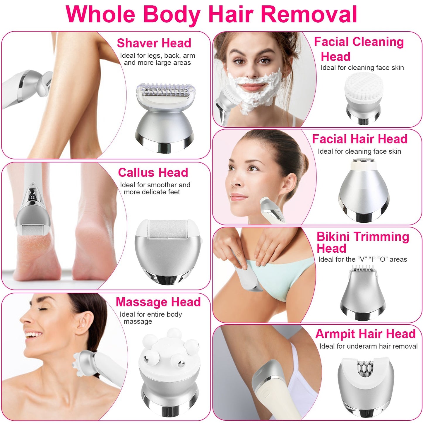 7 In 1 Electric Razor For Women Lady Hair Removal Epilators For Leg Face Arm Bikini Armpit Public Hairs IPX6 Wet And Dry Use Cordless Rechargeable Whole Body Trimmer And Shaver Kit - DropOnline.co