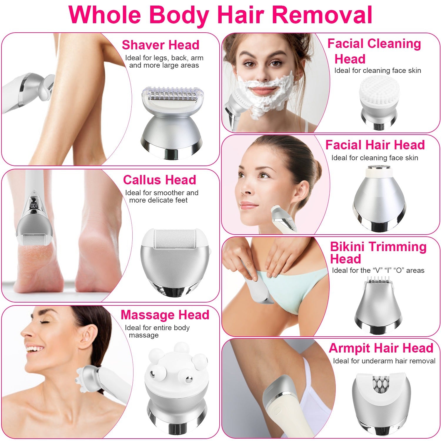 7 In 1 Electric Razor For Women Lady Hair Removal Epilators For Leg Face Arm Bikini Armpit Public Hairs IPX6 Wet And Dry Use Cordless Rechargeable Whole Body Trimmer And Shaver Kit - DropOnline.co