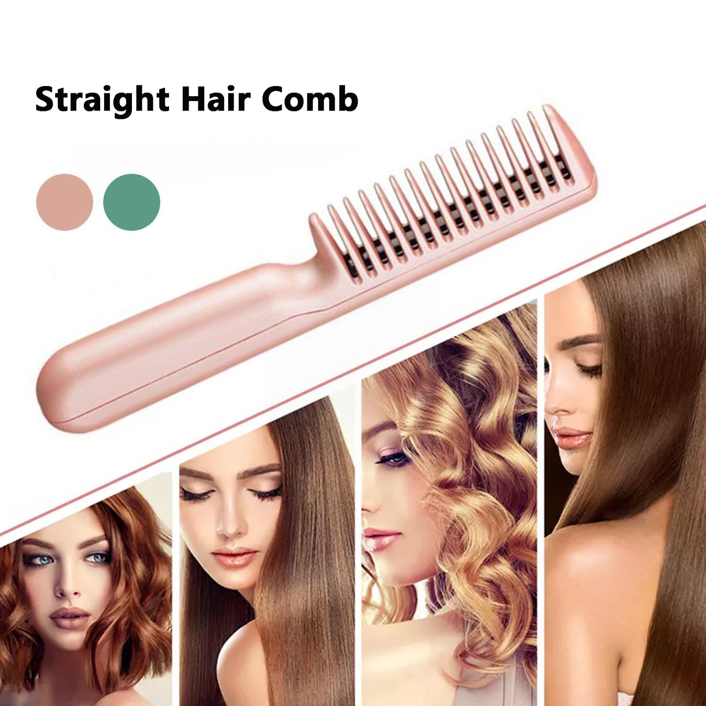 2-in-1 Wireless Hair Straightener & Curling Comb | USB Rechargeable Negative Ion Smoothing Brush