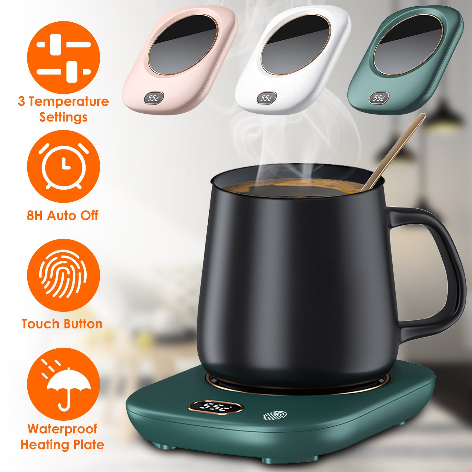 3 Color Options -- 1Pc Electric Coffee Mug Warmer For Desk Auto Shut Off USB Tea Milk Beverage Cup Heater Heating Plate For Office Home 3 Temperature Setting - DropOnline.co