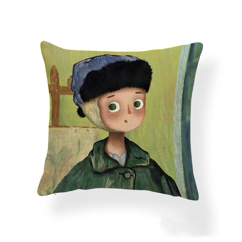 Cartoon Girl Printed Pillowcase Oil Painting Blended Cushion - DropOnline.co