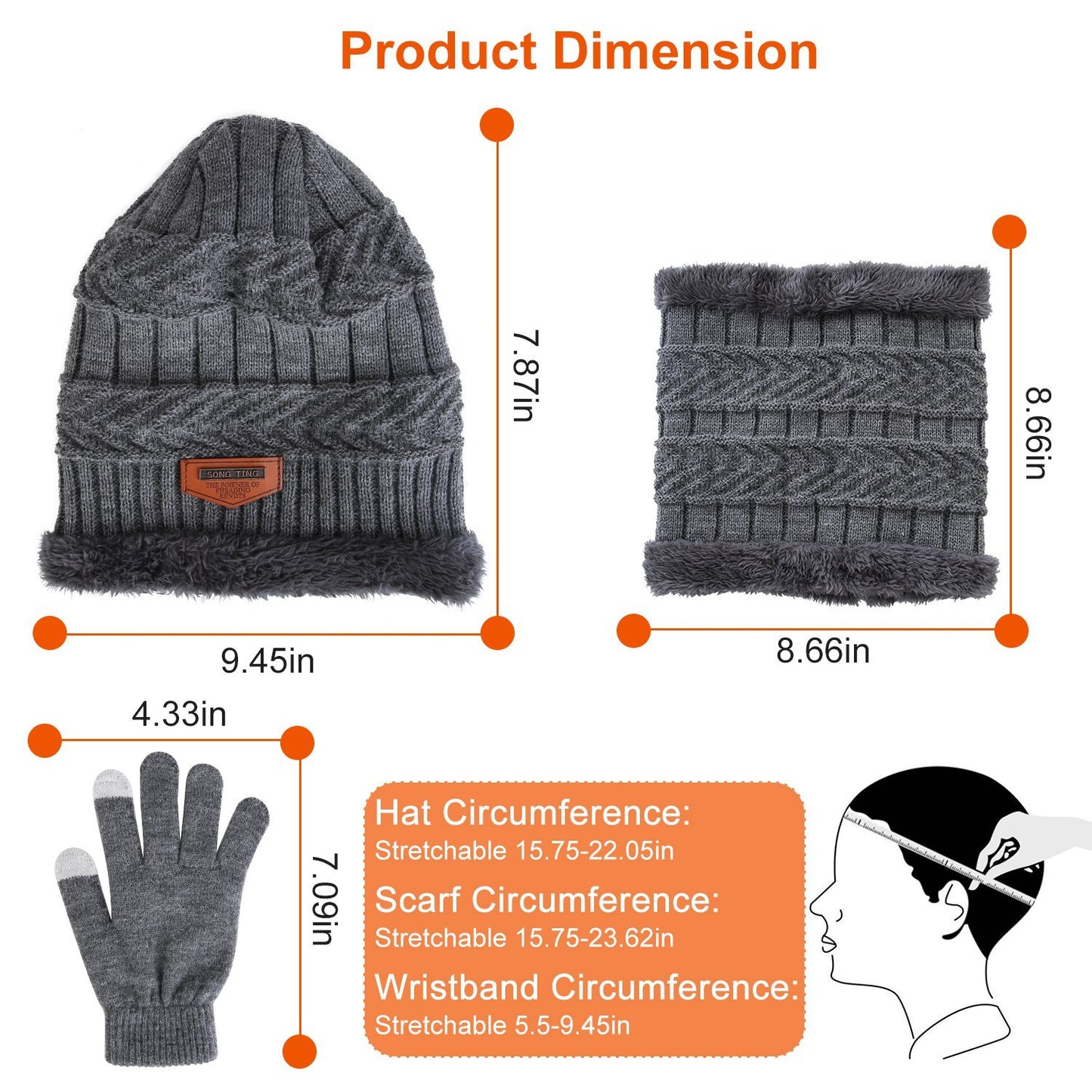3-Piece Winter Accessories Set - Knitted Hat, Scarf & Touchscreen Gloves - DropOnline.co