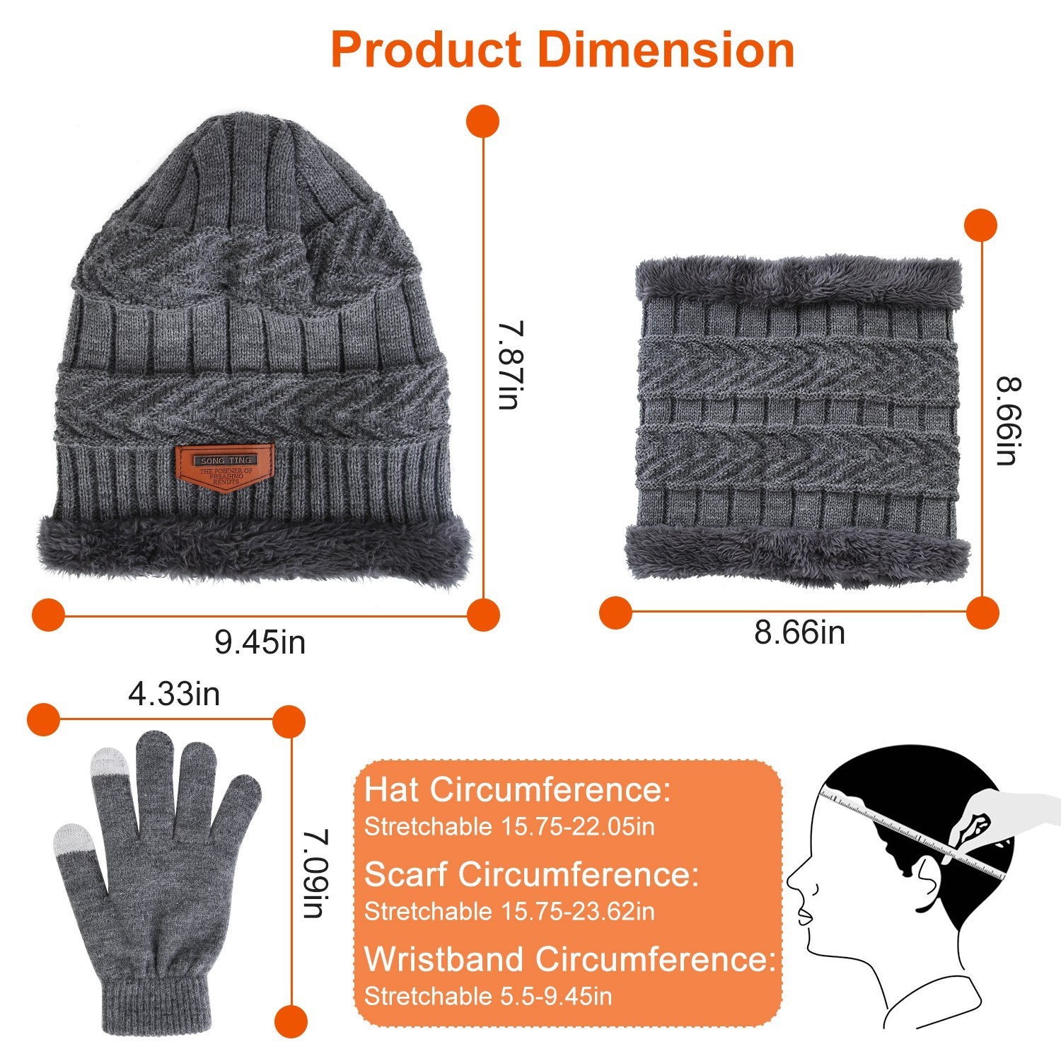 3-Piece Winter Accessories Set - Knitted Hat, Scarf & Touchscreen Gloves - DropOnline.co