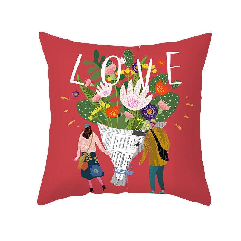 Valentine's Day Peach Skin Printed Cushion Cover - Romantic Living Room Bedroom Decoration - DropOnline.co