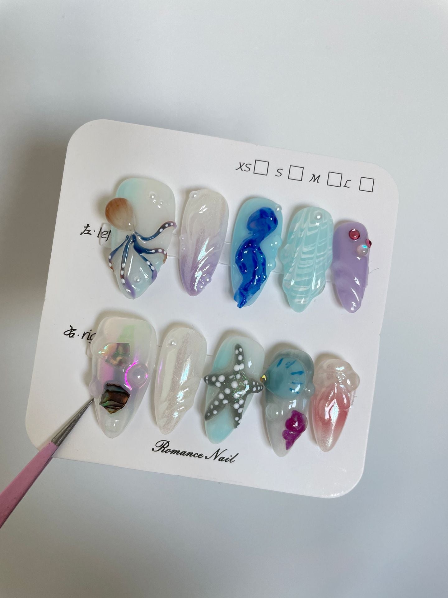 Hand-painted Happy Underwater World White Advanced Long Manicure - DropOnline.co