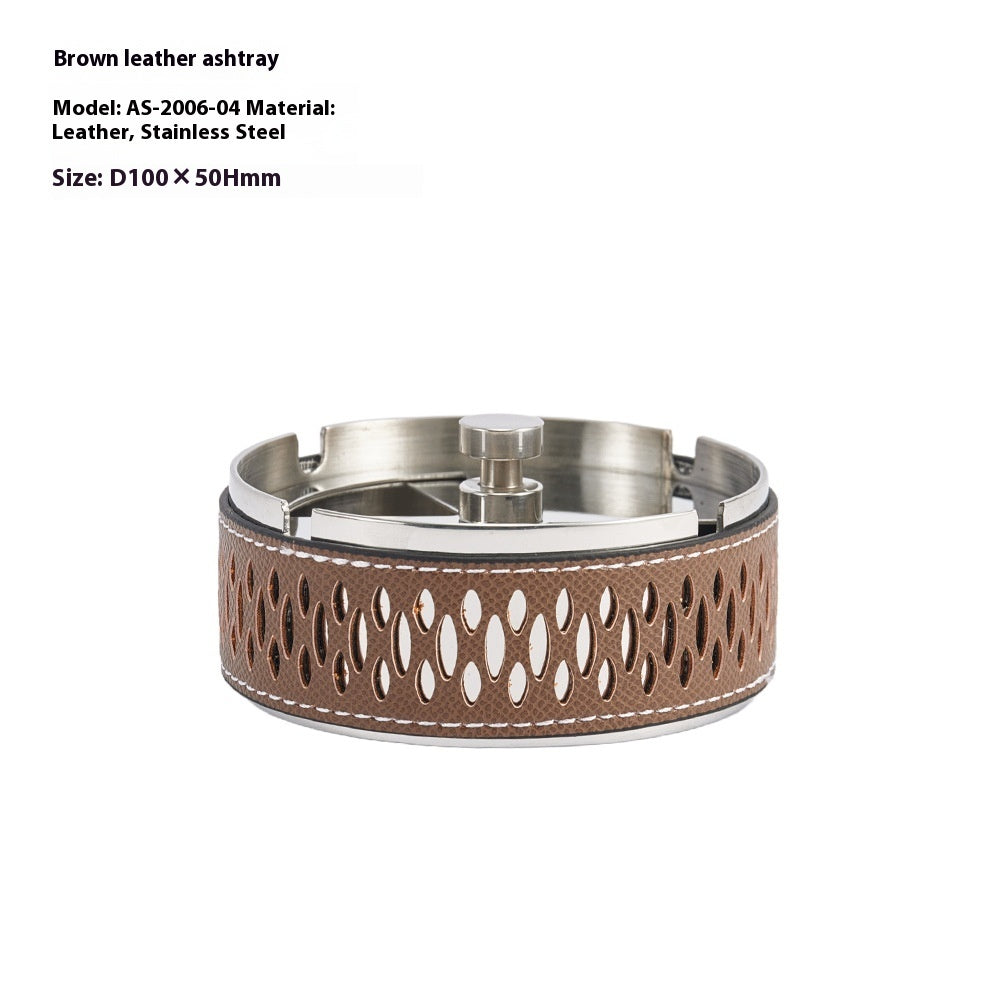 Simple Leather Stainless Steel Ash Tray Living Room Desktop Bedroom Decor - DropOnline.co