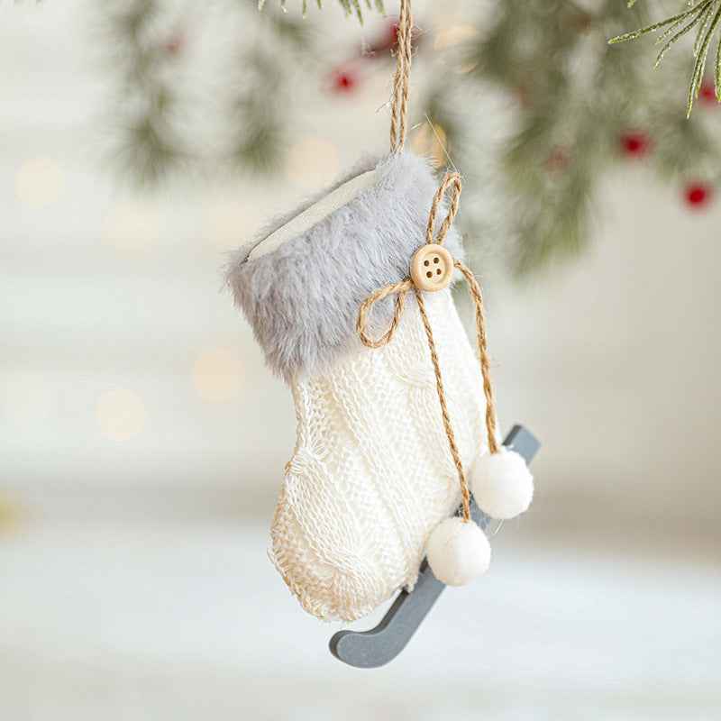 White Plush Christmas Ornaments - Wool Sled & Knitted Gloves Tree Pendant Decorations - DropOnline.co
