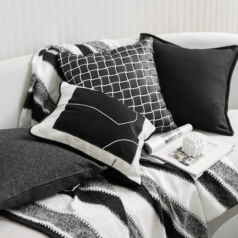 Black And White Pillow Sofa Cushion Cotton Hemp Woven Leather Simple Modern - DropOnline.co