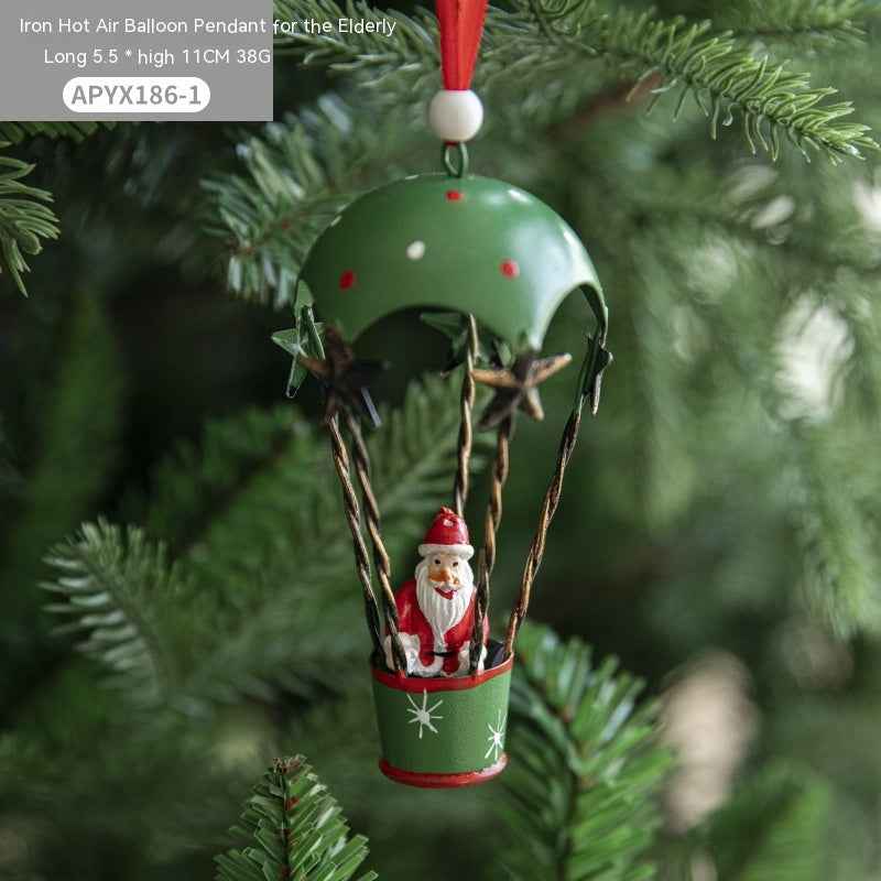 Nordic Iron Christmas Hot Air Balloon Pendant - Santa Snowman Elk Parachute Decoration - DropOnline.co