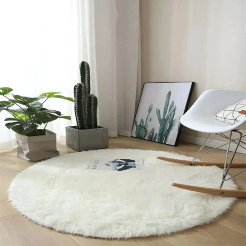 Super Soft Plush Round Rug Mat Fluffy White Carpets For Living Room Home Decor Bedroom Kid Room Decoration Salon Thick Pile Rug - DropOnline.co