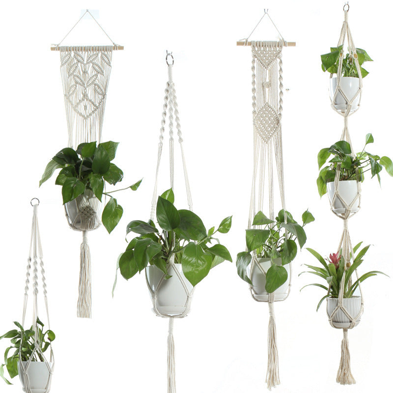 Flower Pot Net Bag Beige Cotton Rope Indoor Plant Hanger Hanging Basket Sling - DropOnline.co