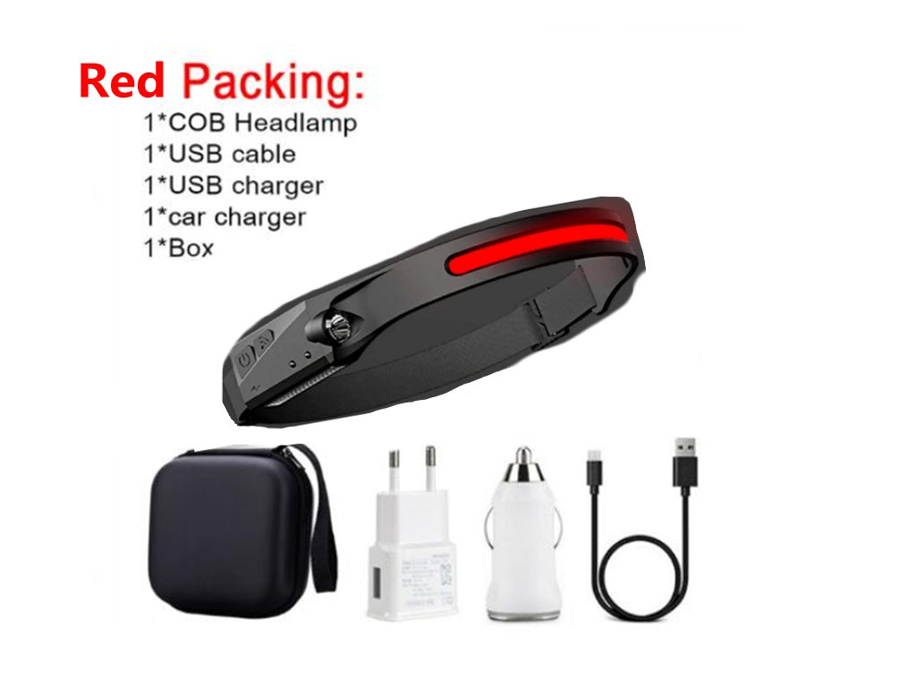 COB LED Rechargeable Headlamp - 350 Lumens Wave Sensor Waterproof Headlight for Camping & Outdoor - DropOnline.co