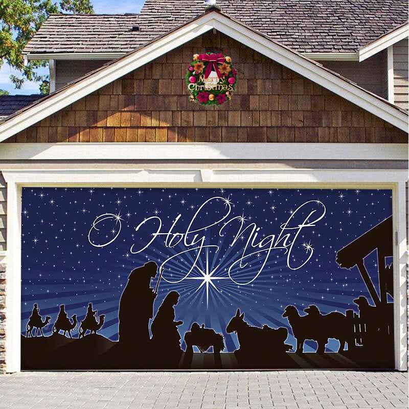 Christmas Garage Door Cover - Polyester Background Hanging Cloth Holiday Party Decoration - DropOnline.co