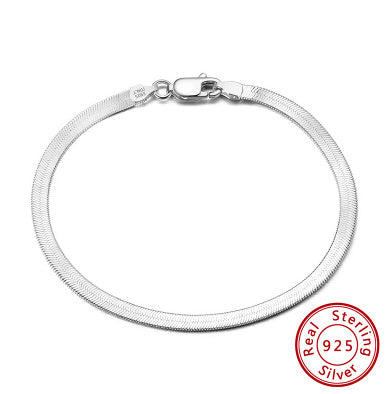 S925 Sterling Silver Bracelet Flat Snake Bone - DropOnline.co