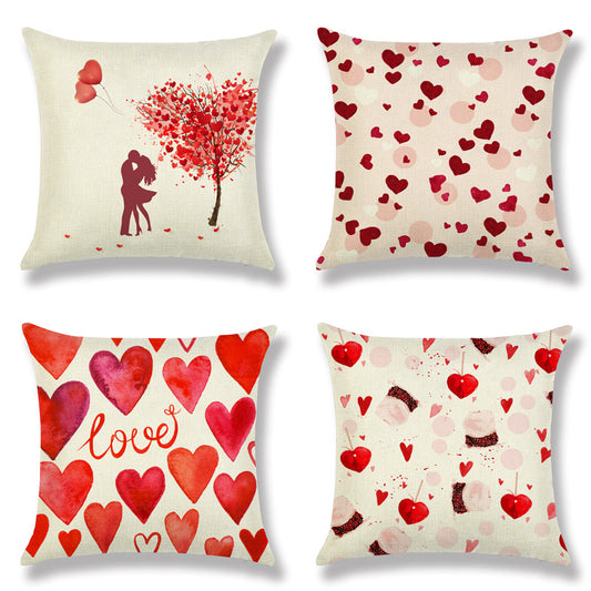 Valentine's Day Red Peach Heart Couple Linen Cushion - DropOnline.co