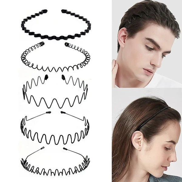 6Pcs Metal Hair Headband Wave Style Hoop Band Comb Sports Hairband Men Women US - DropOnline.co