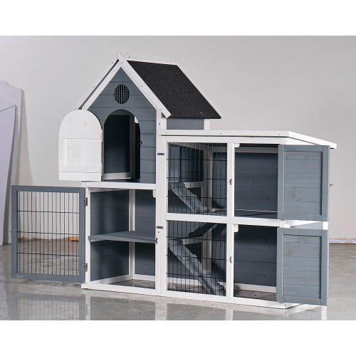 Large Outdoor Chicken Coop Cage Weatherproof 2-Story Chicken Coop  Rabbit Hutch, Wooden Indoor Outdoor Pet House With No-Leak Tray, Waterproof Roof  Pull-Out Tray 50.98 Lx 48.23 H, Grey, Blue - DropOnline.co