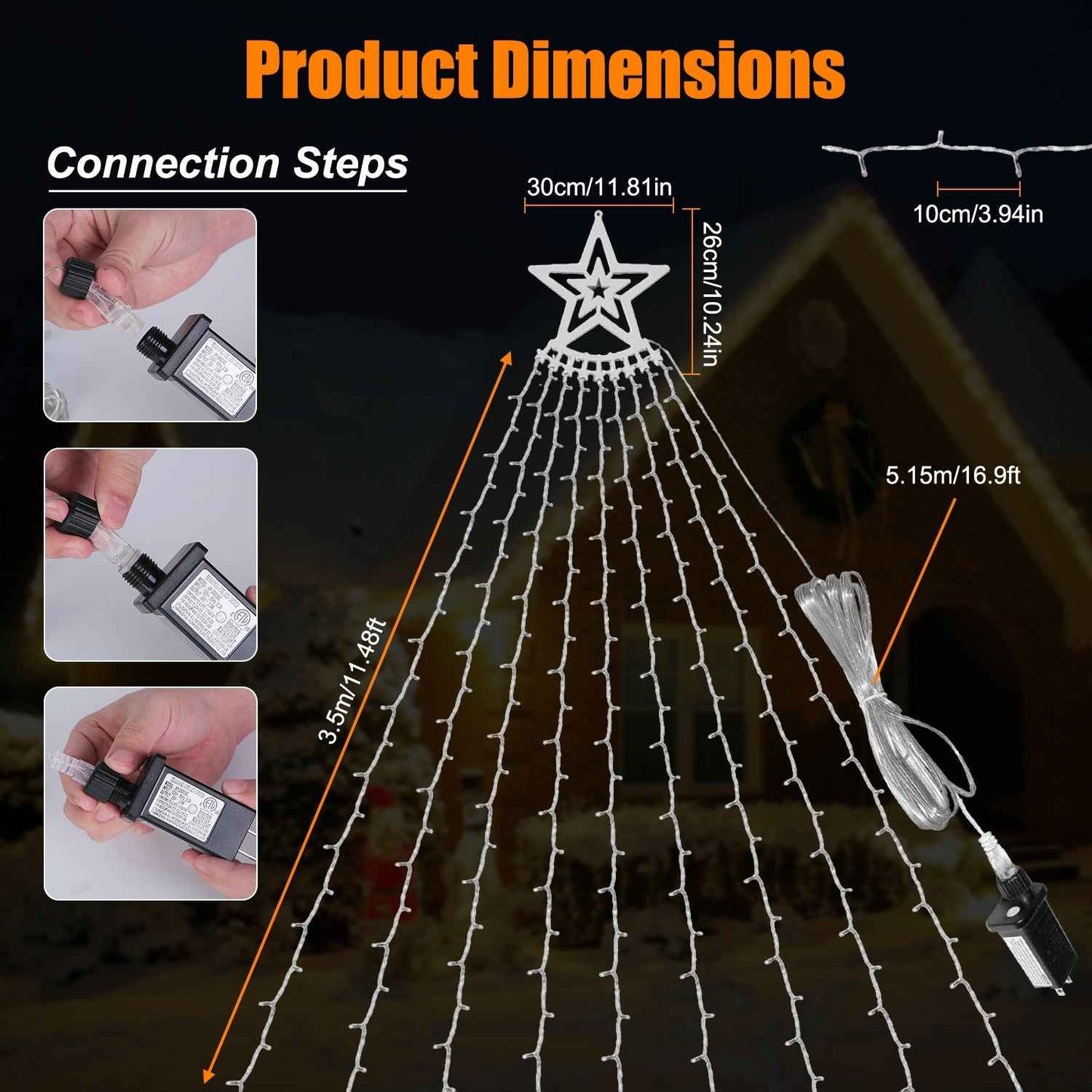 11.48FT 350LED Multicolored Christmas Star Waterfall Tree String Light - 8 Modes - DropOnline.co