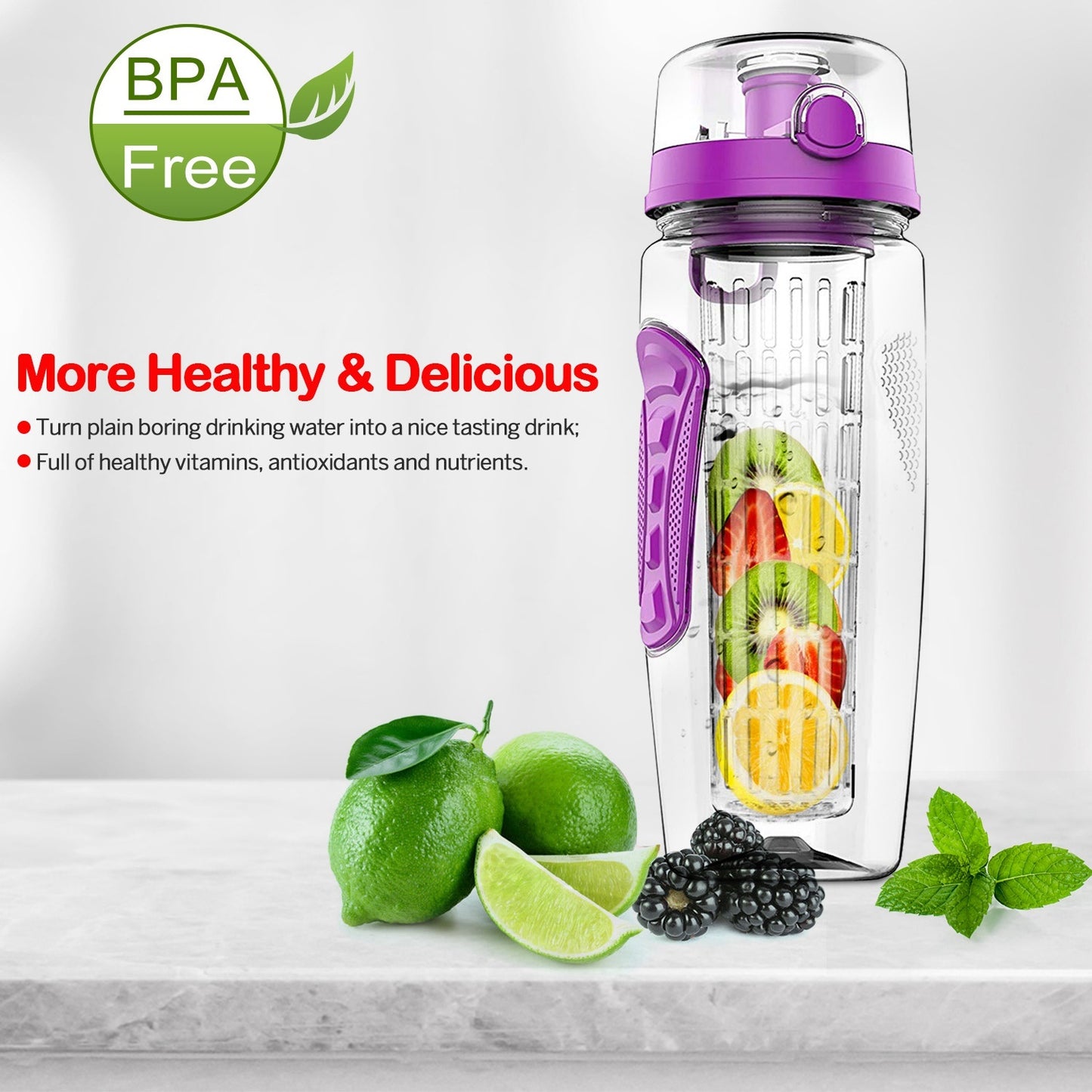 3 Color Options - 1Pc Fruit Infuser Water Bottle 32OZ Juice Shaker Sport With Flip Top Lid Anti-Slip Grips For Office Home Sport Running Walking Hiking - DropOnline.co