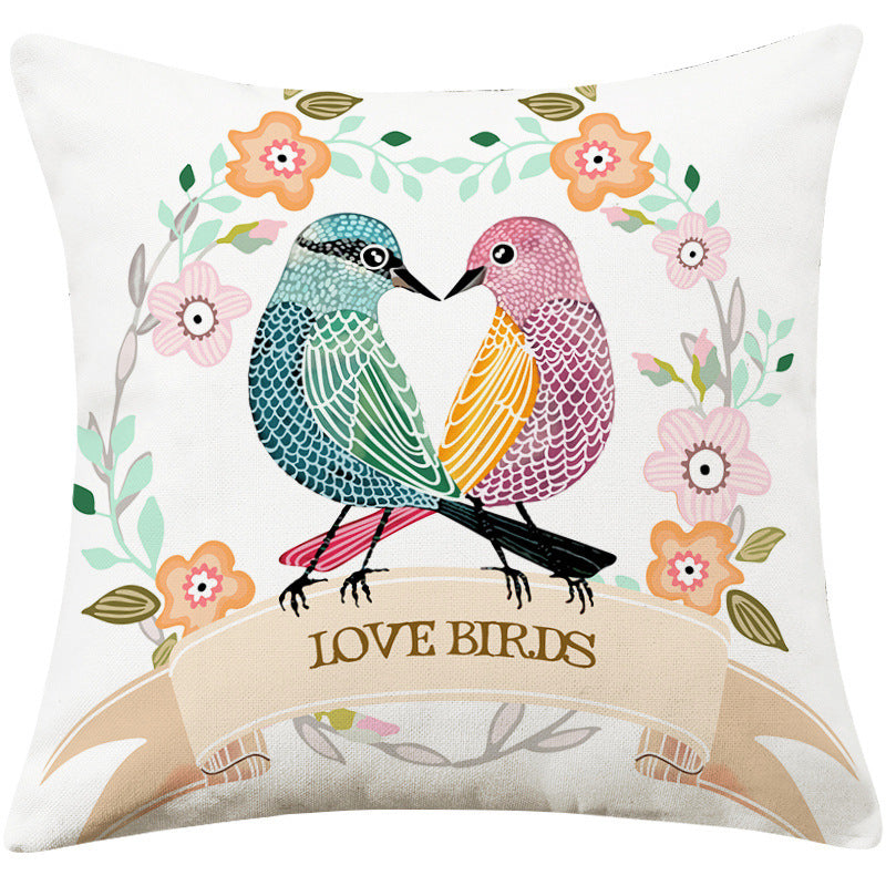 Country Pastoral Flower And Bird Cushion Cotton And Linen Pillowcase - DropOnline.co