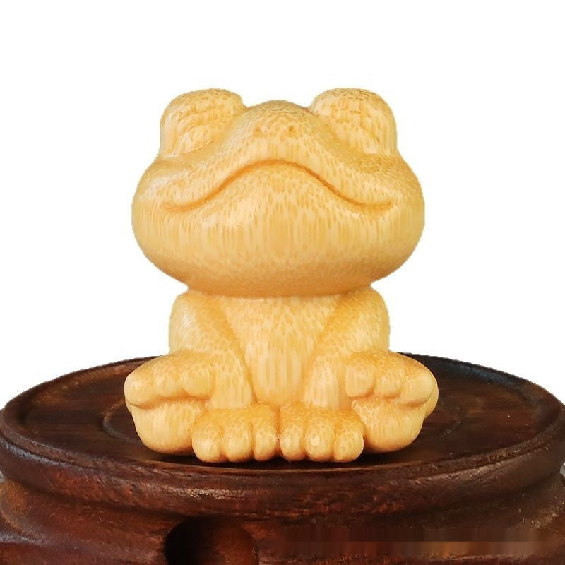 Smiling Frog Solid Bamboo Carving Crafts Ornaments - DropOnline.co