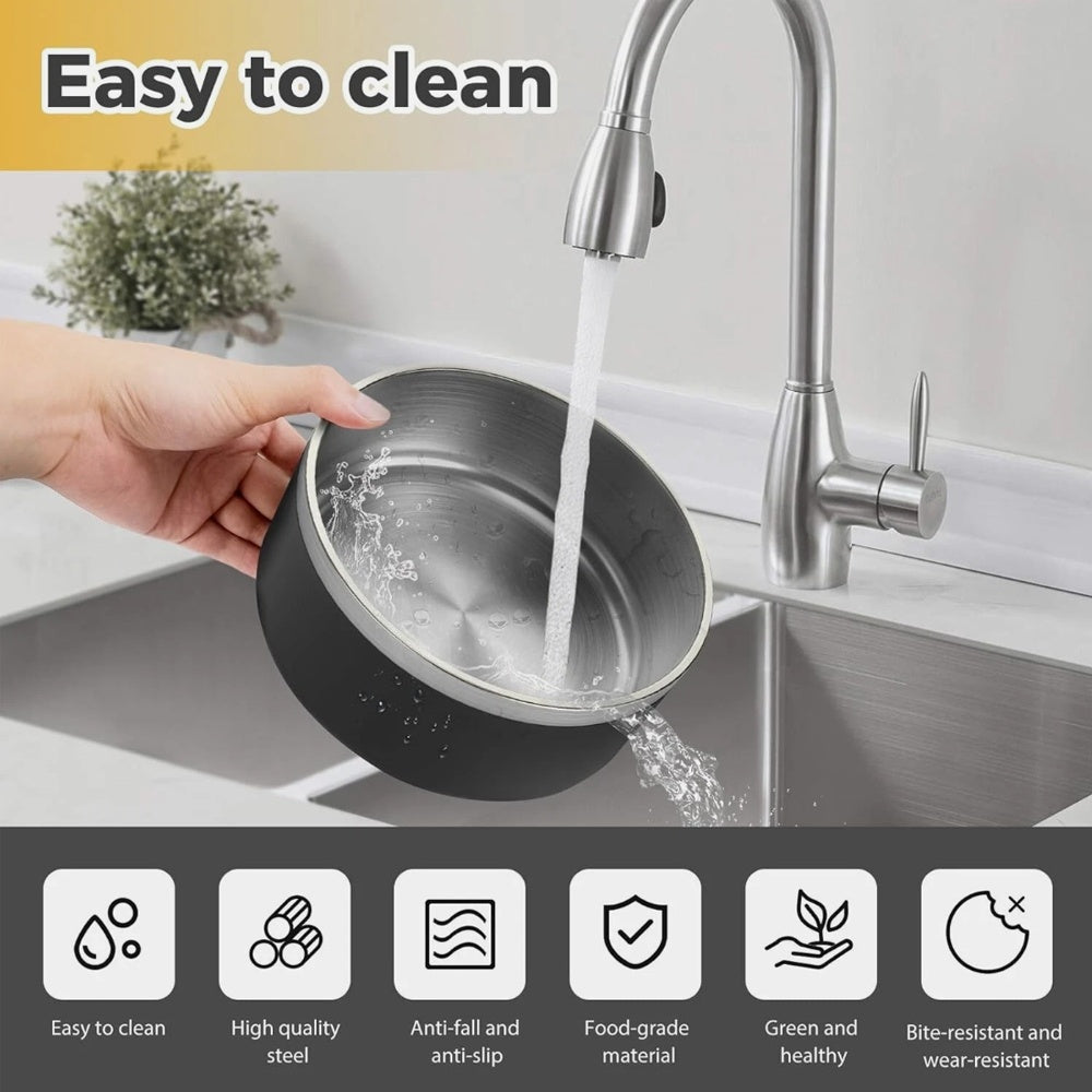 Dog Bowl, Stainless Steel Dog Food And Water Bowl With Non Slip Quiet Bottom, Easy To Clean, Dishwasher Safe, 42oz - DropOnline.co