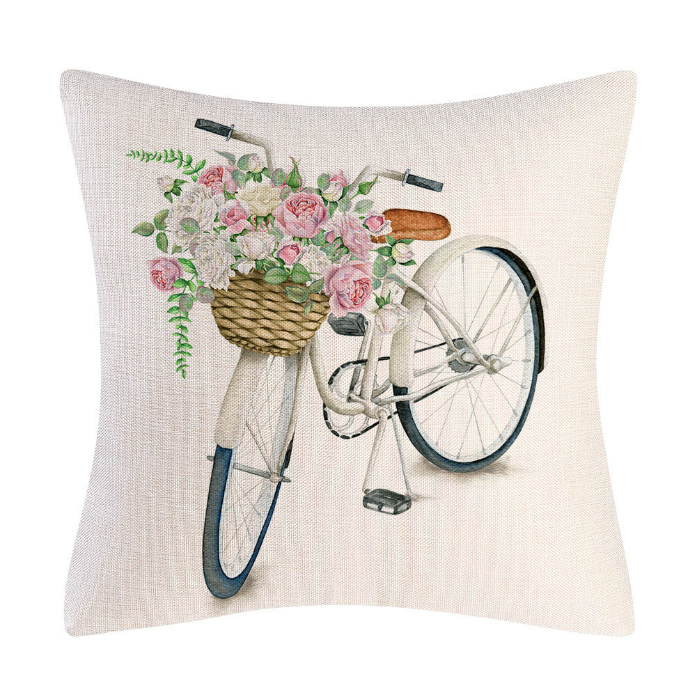 Tulip Farm Bike Flower Cushion Pillowcase - DropOnline.co