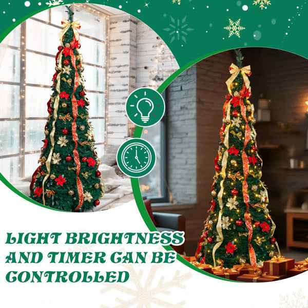 7 FT Fully Decorated Pre-lit Christmas Tree - Pop Up with 200 Lights Remote Control - DropOnline.co