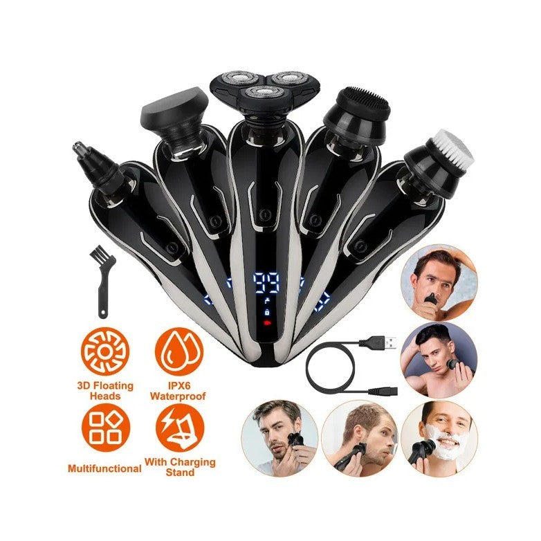 5 In 1 Electric Razor Shaver Rechargeable Cordless Head Beard Trimmer Shaver Kit IPX6 Waterproof Dry Wet Grooming Kit - DropOnline.co