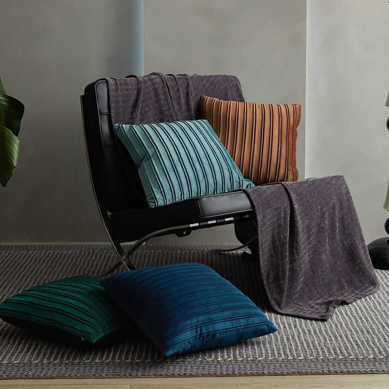 Netherlands Velvet Striped Pleated Cushion Cushion - DropOnline.co