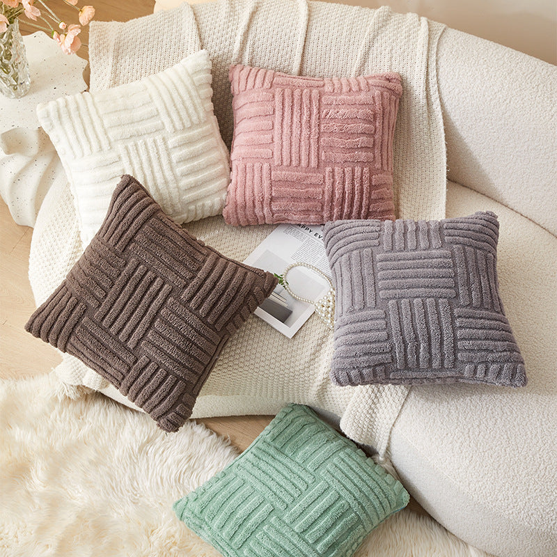 Sofa Bed Side Cushion Comfortable Velvet Vertical And Horizontal Lines Pillow Cover - DropOnline.co
