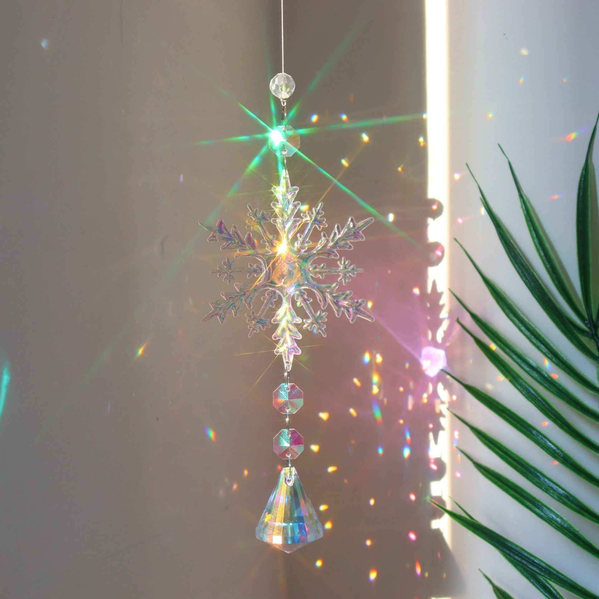 Christmas K9 Crystal Snowflake Sun Catcher - Colorful AB Window Pendant Decoration - DropOnline.co