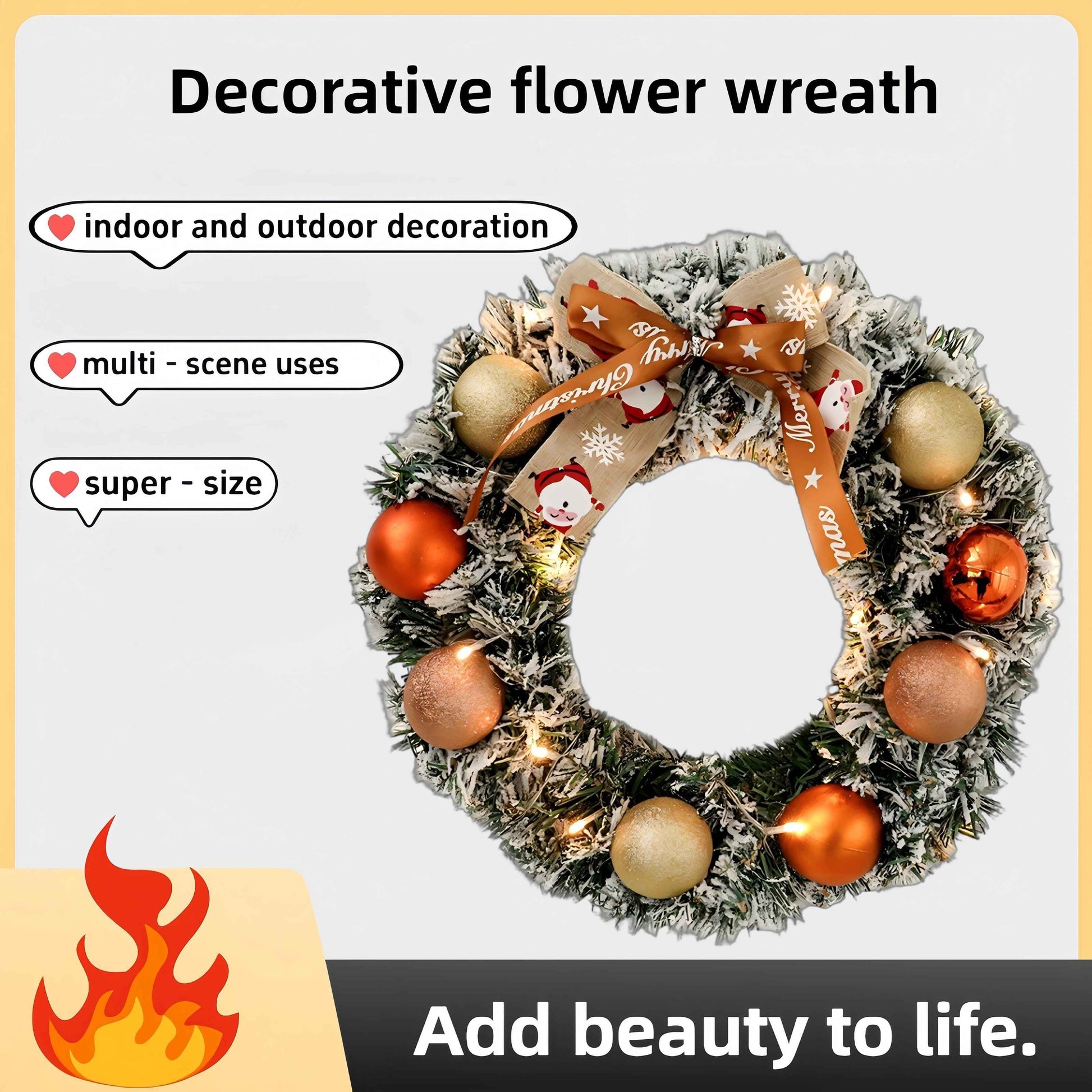 60cm Christmas Wreath with Glitter Balls & LED Lights - Festive Holiday Decor - DropOnline.co