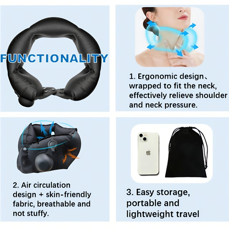 Inflatable Neck Pillow With Adjustable Firmness, Made Of Soft Skin-Friendly Material For Travel Comfort - DropOnline.co