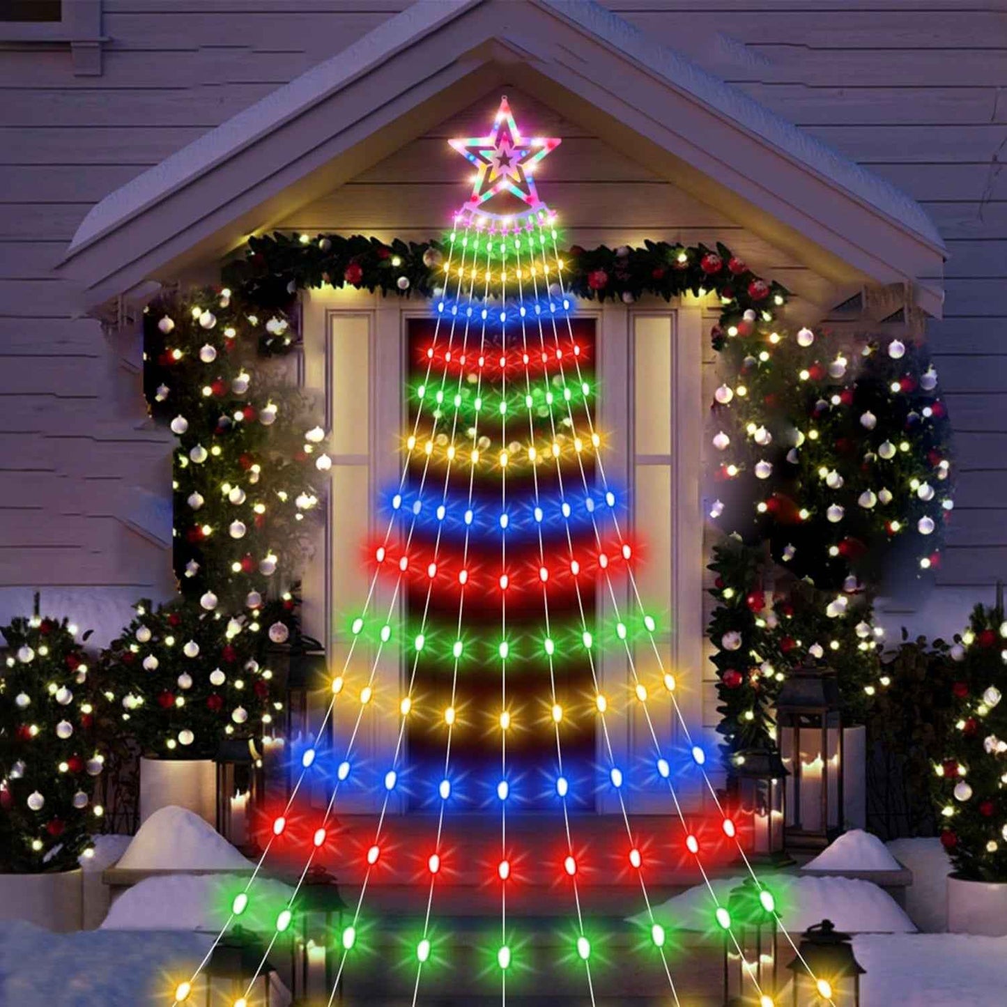 11.48FT 350LED Multicolored Christmas Star Waterfall Tree String Light - 8 Modes - DropOnline.co