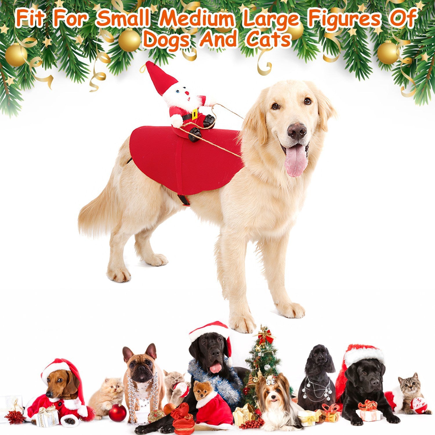 S-M-L-XL Options -- 1Pc Pet Christmas Costumes Red Winter Coat For Dog Riding Santa Claus With Bell Clothes New Year Outfit Cosplay Costumes Party Dress Up For Cats - DropOnline.co