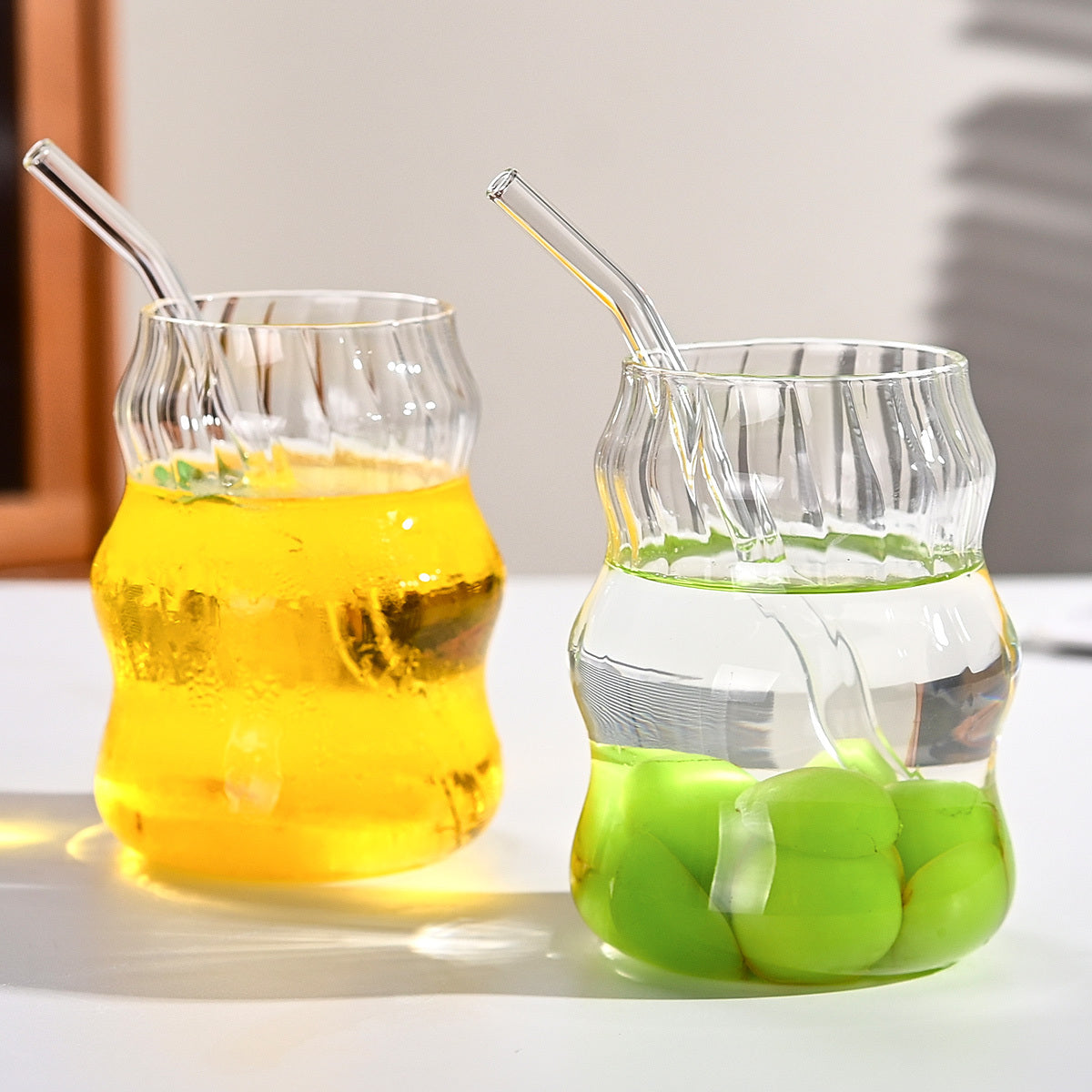 6 Pcs 19 Ounce Glass Straw Cup, Coffee Cup, Milk Cup, Juice Cup, Cold Drink Cup, Tea Cup, Water Cup, Office Cup, Striped Cloud Cup - DropOnline.co