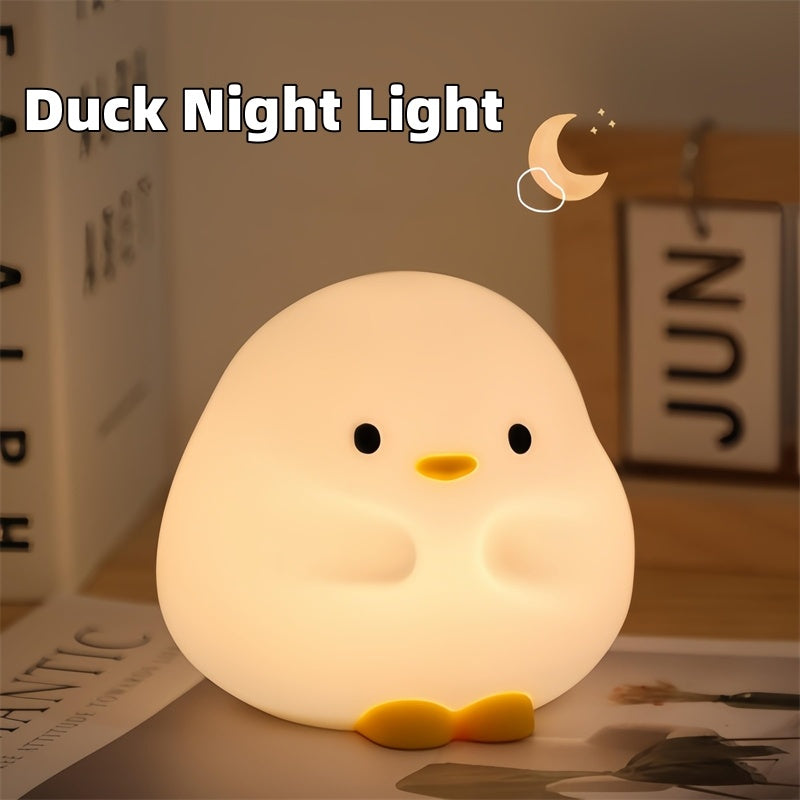 Cute Duck LED Night Lamp - Cartoon Silicone USB Rechargeable Sleeping Light with Touch Sensor Timing - DropOnline.co