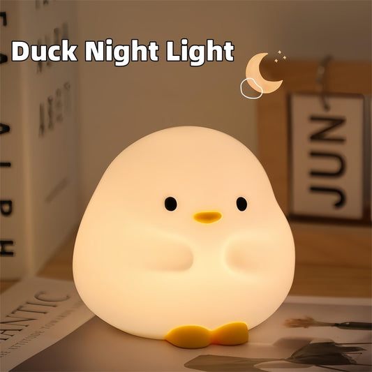 Cute Duck LED Night Lamp - Cartoon Silicone USB Rechargeable Sleeping Light with Touch Sensor Timing - DropOnline.co