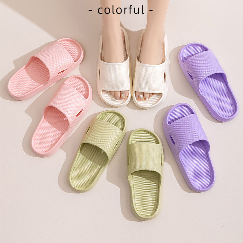 Solid Color Thick Bottom Home Slippers Summer Non-slip Floor Bathroom Slipper Women Men Couples Shoes - DropOnline.co